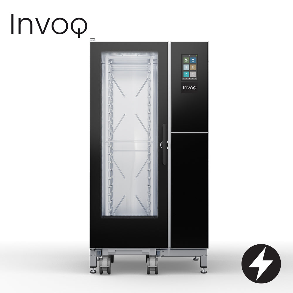 INVOQ Electric INVOQ HYBRID COMBI OVEN boiler with injection steam, 1/1 GN, 20 trays with 65 mm runners, Maximum working height of 1.6 m, 4.5 kg maximum food load per tray, 90 kg maximum food load per oven 20-1/1 GN