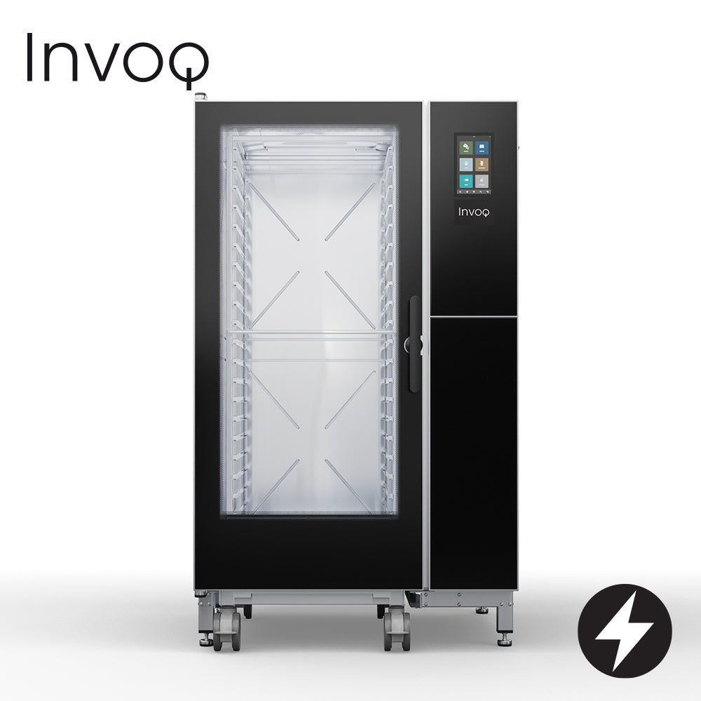 INVOQ Electric INVOQ HYBRID COMBI OVEN boiler with injection steam, 2/1 GN or 1/1 GN, 20 trays 2/1 GN or , 40 trays 1/1 GN with 65 mm runners, 9 kg maximum food load per tray, 180 kg maximum food load per oven 20-2/1 GN