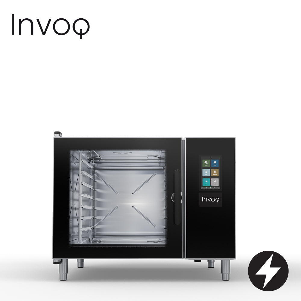 INVOQ Electric INVOQ HYBRID COMBI OVEN boiler with injection steam, 2/1 GN or 1/1 GN, 2-piece rack, 7 trays 2/1 GN or , 14 trays 1/1 GN with 70 mm runners, 9 kg maximum food load per tray, 63 kg maximum food load per oven 6-2/1 GN