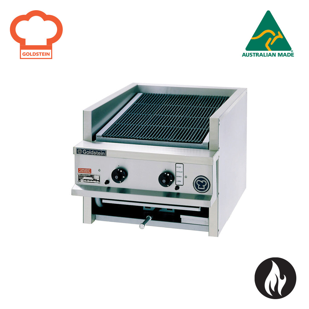 GOLDSTEIN GAS CHARGRILL / CHAR GLO grill size 500W x 600D mm, ceramic rocks 96 CHDS24