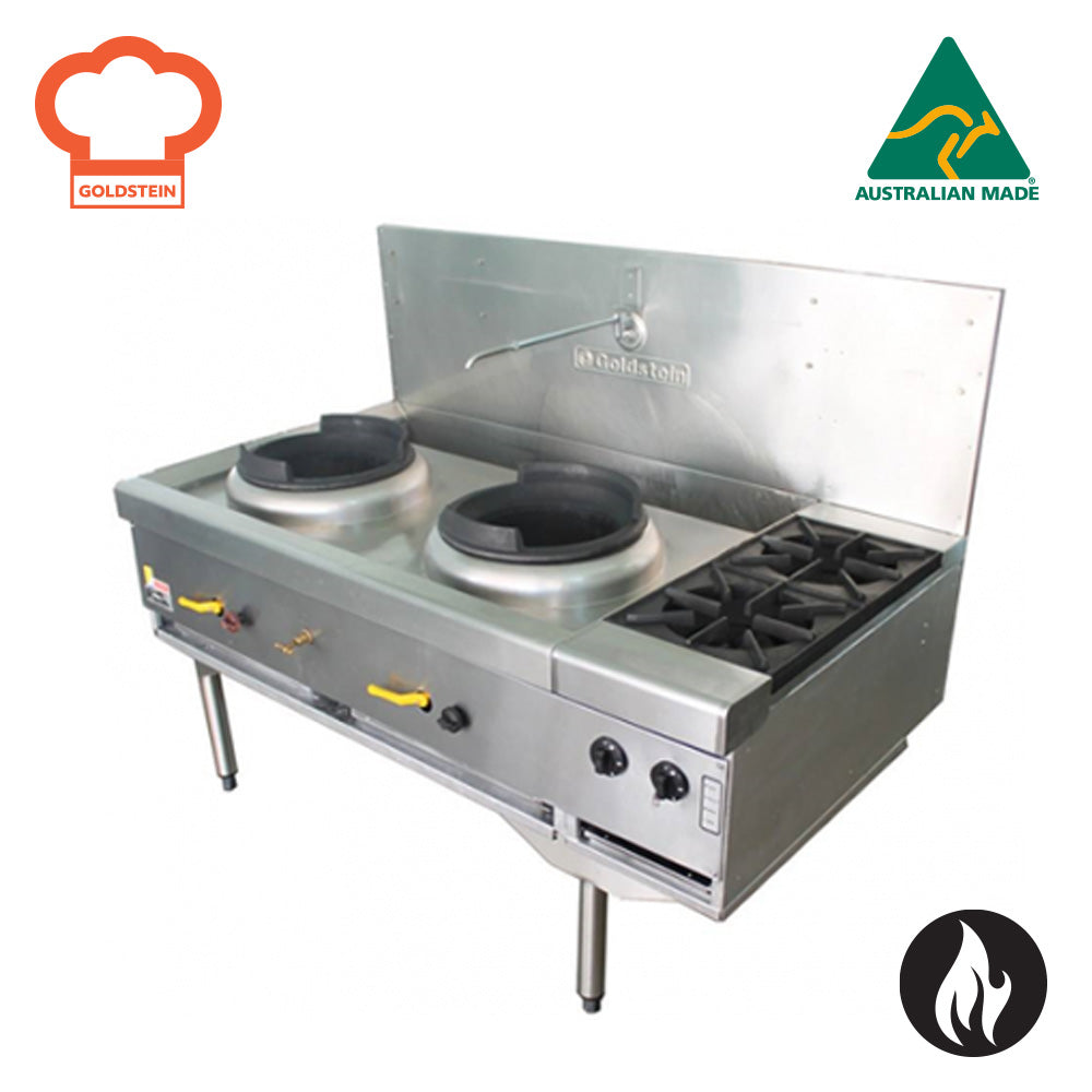 GOLDSTEIN GAS WOK 2 woks 356 mm diameter, 2 open burners, CWA2B2D/R dual ring burner 160 CWA2B2
