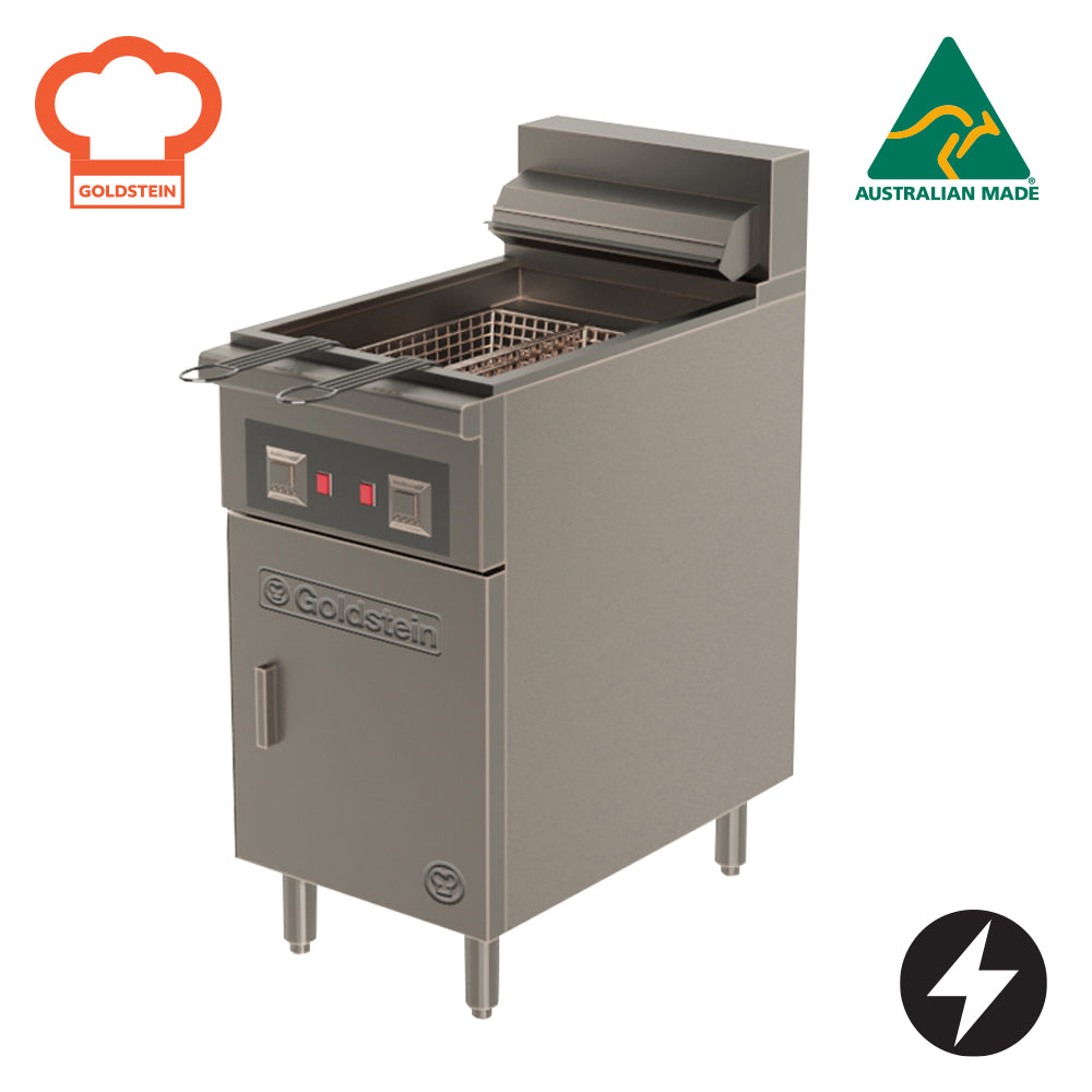 GOLDSTEIN ELECTRIC FRYER split pan, 2 baskets one per pan, pan size 2 195 x 395 x 275 mm, 17 ltr. capacity , per pan, 2 phase FRET18DL