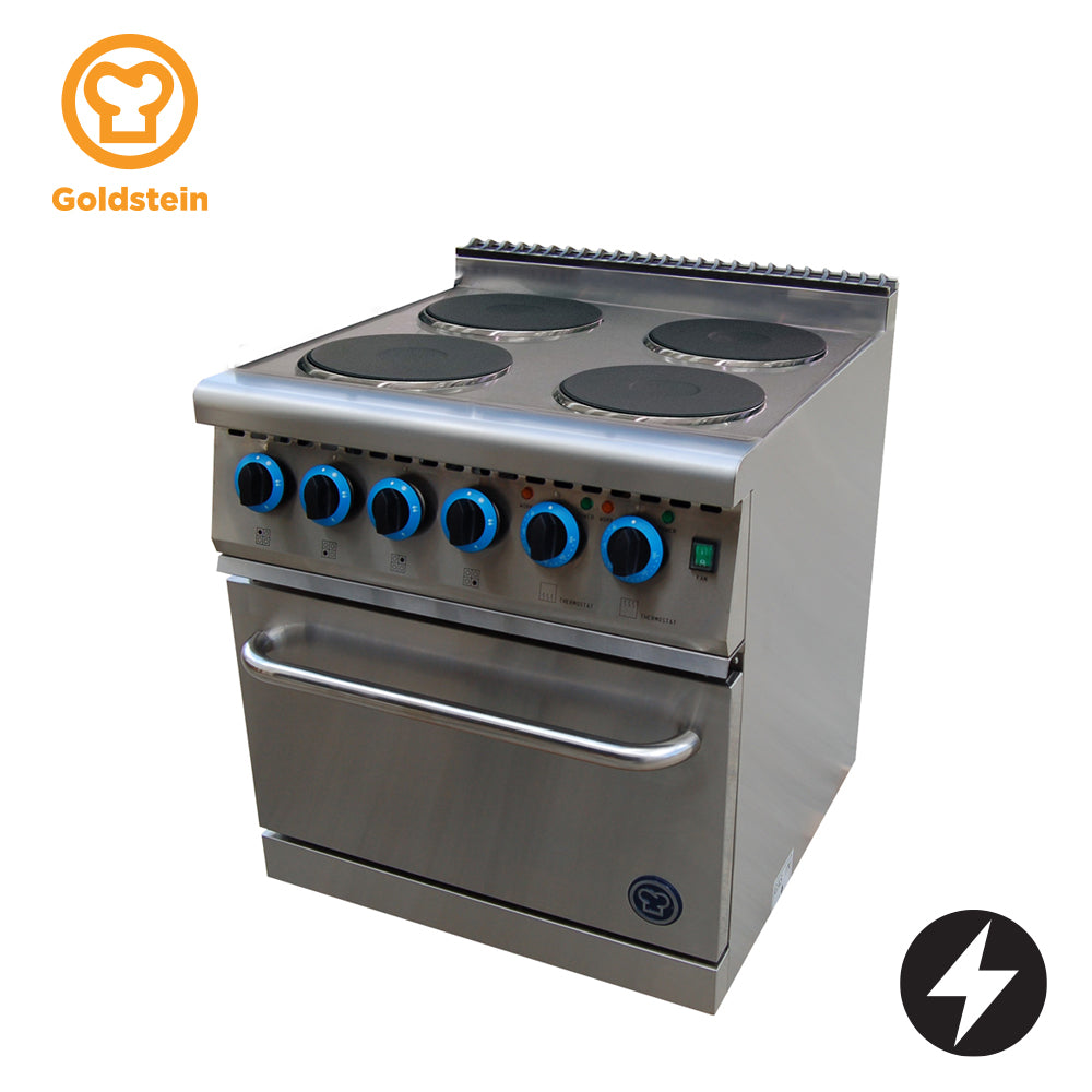 GOLDSTEIN ELECTRIC OVEN RANGE 4 x 2.0 kW solid plates, 530 x 500 x 290 mm fan forced electric oven GR/EE710FF