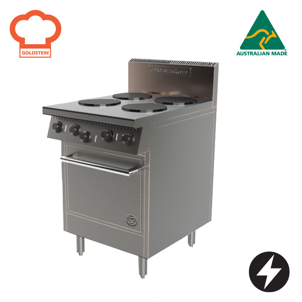 GOLDSTEIN ELECTRIC OVEN RANGE 2 x 2 kW solid plates, 305 x 520 x 12 mm griddle, oven 505 x 470 x 325 mm, stainless steel liner, *extra depth for fan motor only PEC2S12G20