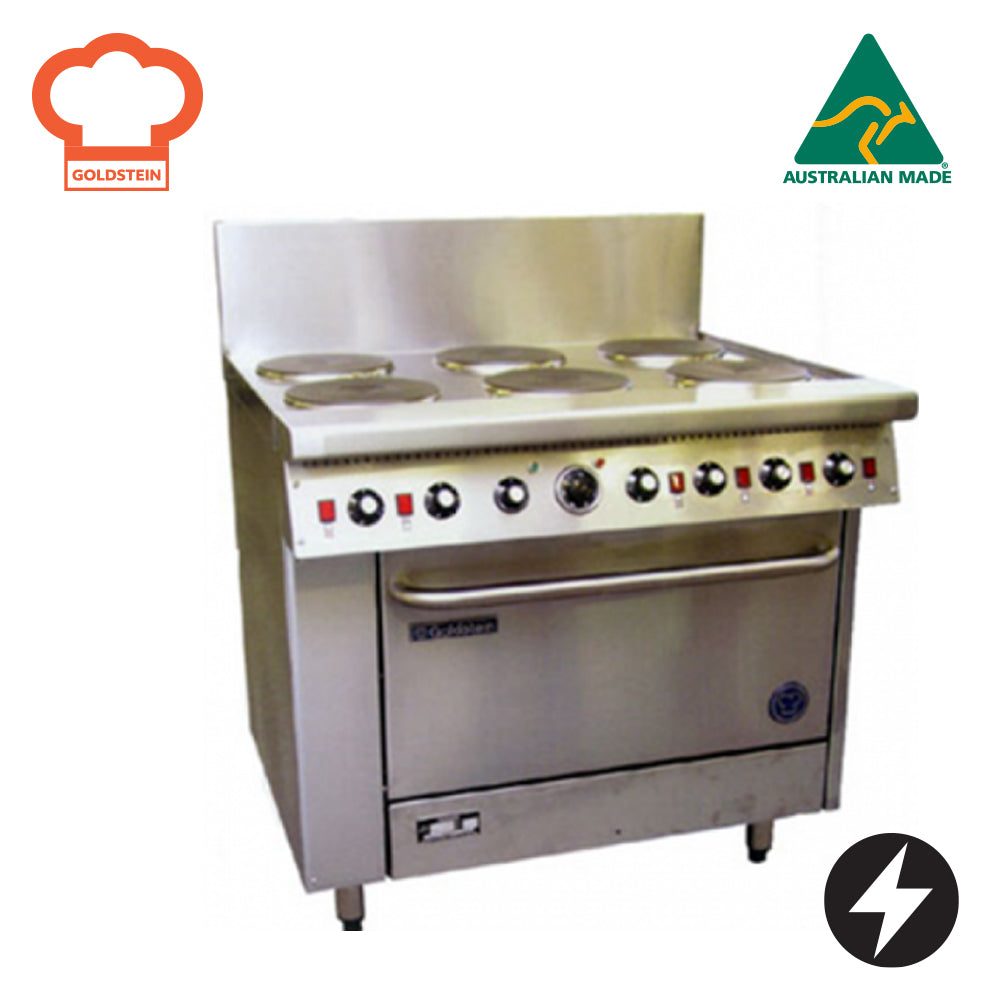 GOLDSTEIN ELECTRIC OVEN RANGE 6 x 2 kW solid plates, 711 x 470 x 325 oven, *extra depth for fan motor only PEC6S28