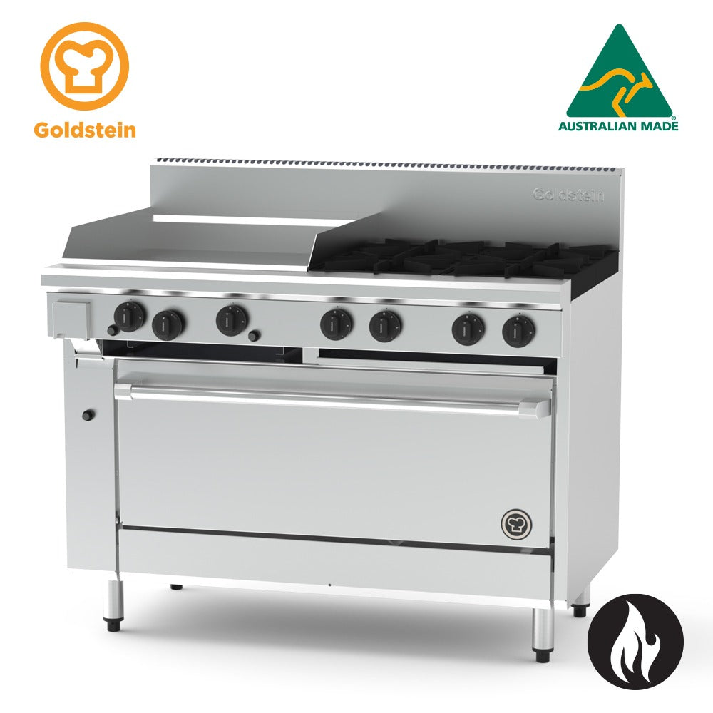 GOLDSTEIN GAS OVEN RANGE 4 burners, 610 x 520 x 20 mm griddle, 40'' fan forced gas oven 207/208 PF24G440FF-X