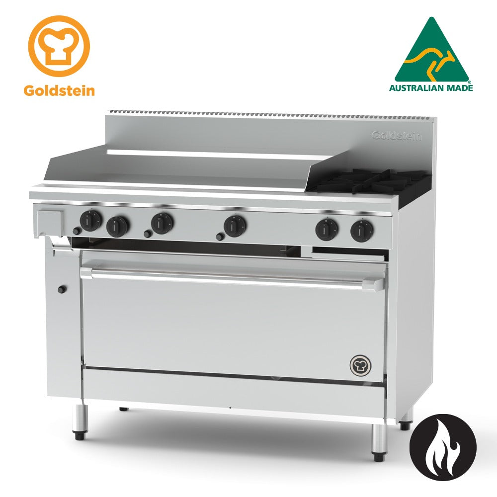 GOLDSTEIN GAS OVEN RANGE 2 burners, 914 x 520 x 20 mm griddle, 40'' convection oven electric 126/126 PFC36G240E-X