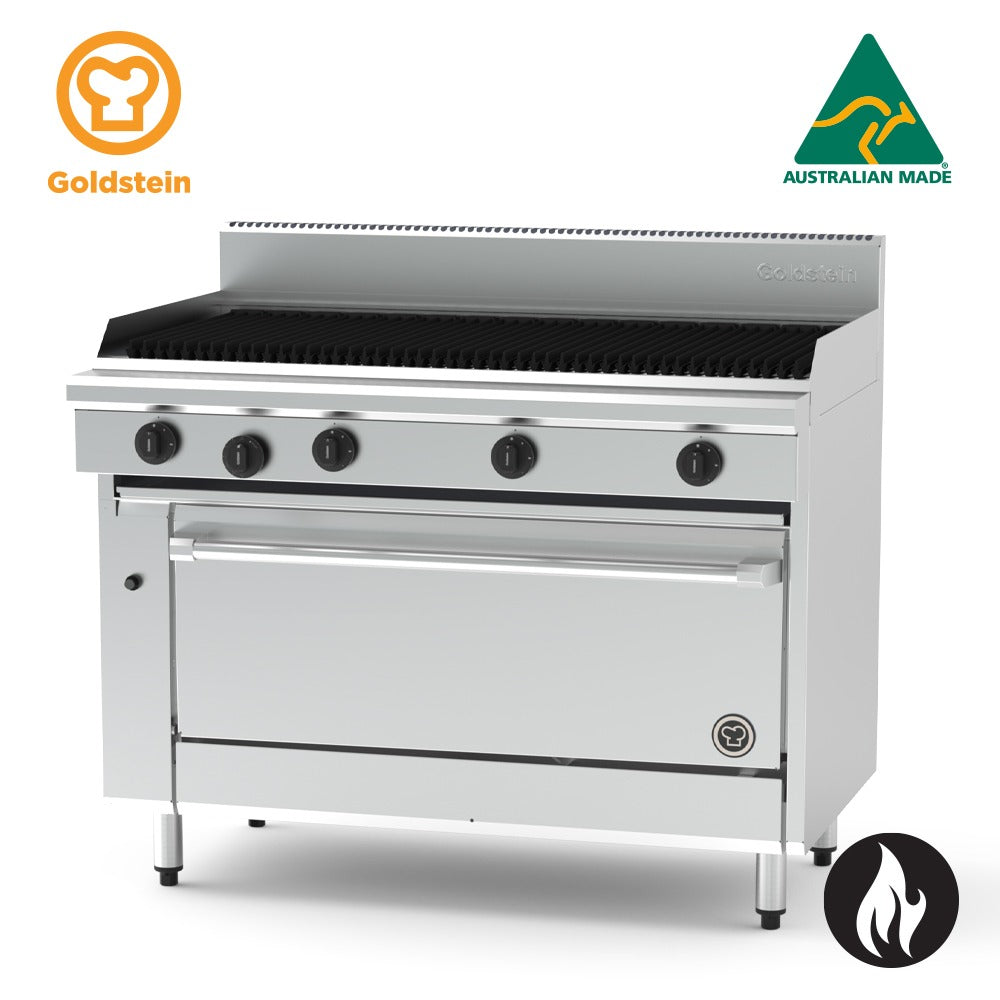 GOLDSTEIN GAS OVEN RANGE gas range, 1219 x 510 BBQ, 40'' fan forced electric oven 160/152 PF48Q40EFF-X