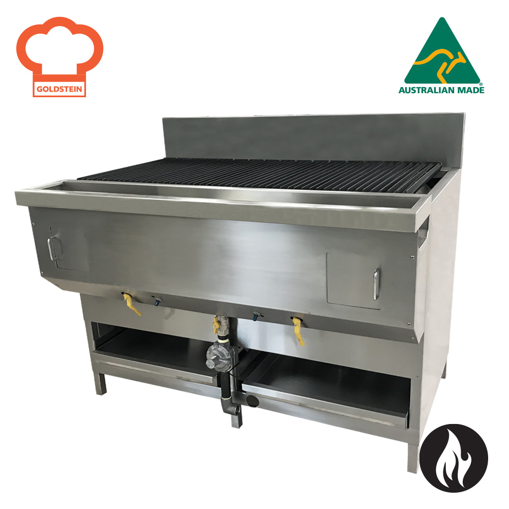GOLDSTEIN GAS HEAVY DUTY BBQ 8 inline cast iron burners, grill size 1235W x 575D mm 290 RBAHD