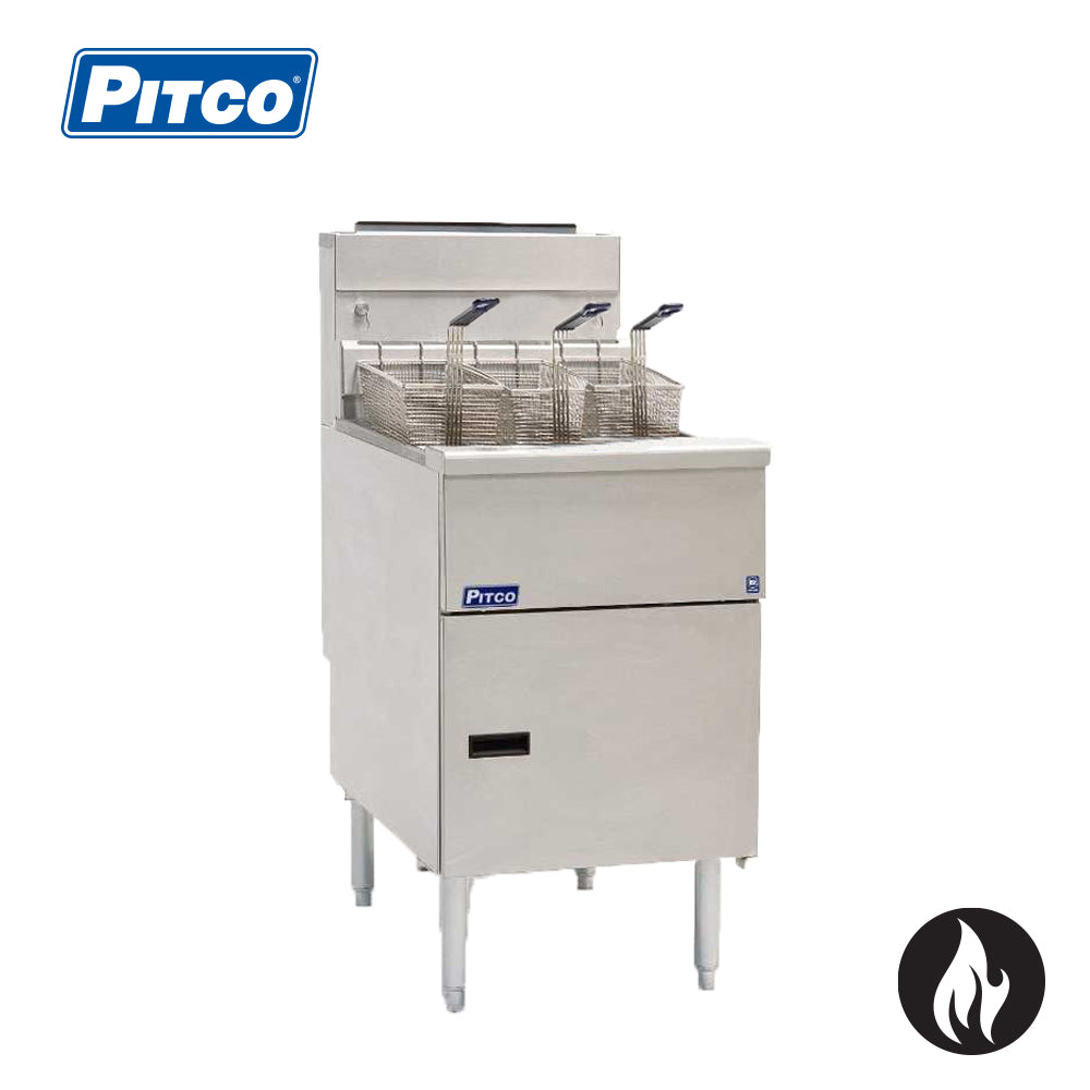 PITCO GAS MILLIVOLT FRYER 3 baskets , 9'' legs , lid , 70 Kg's p/h , 36 Lt oil capacity 145 SG18S
