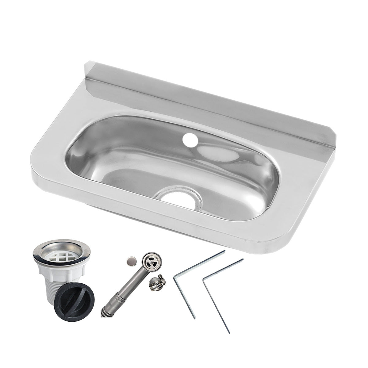 3monkeez Compact Stainless Steel Hand Basin - Inc Wall Brackets, Overflow Kit & Plug & Waste AB-HBC-OF