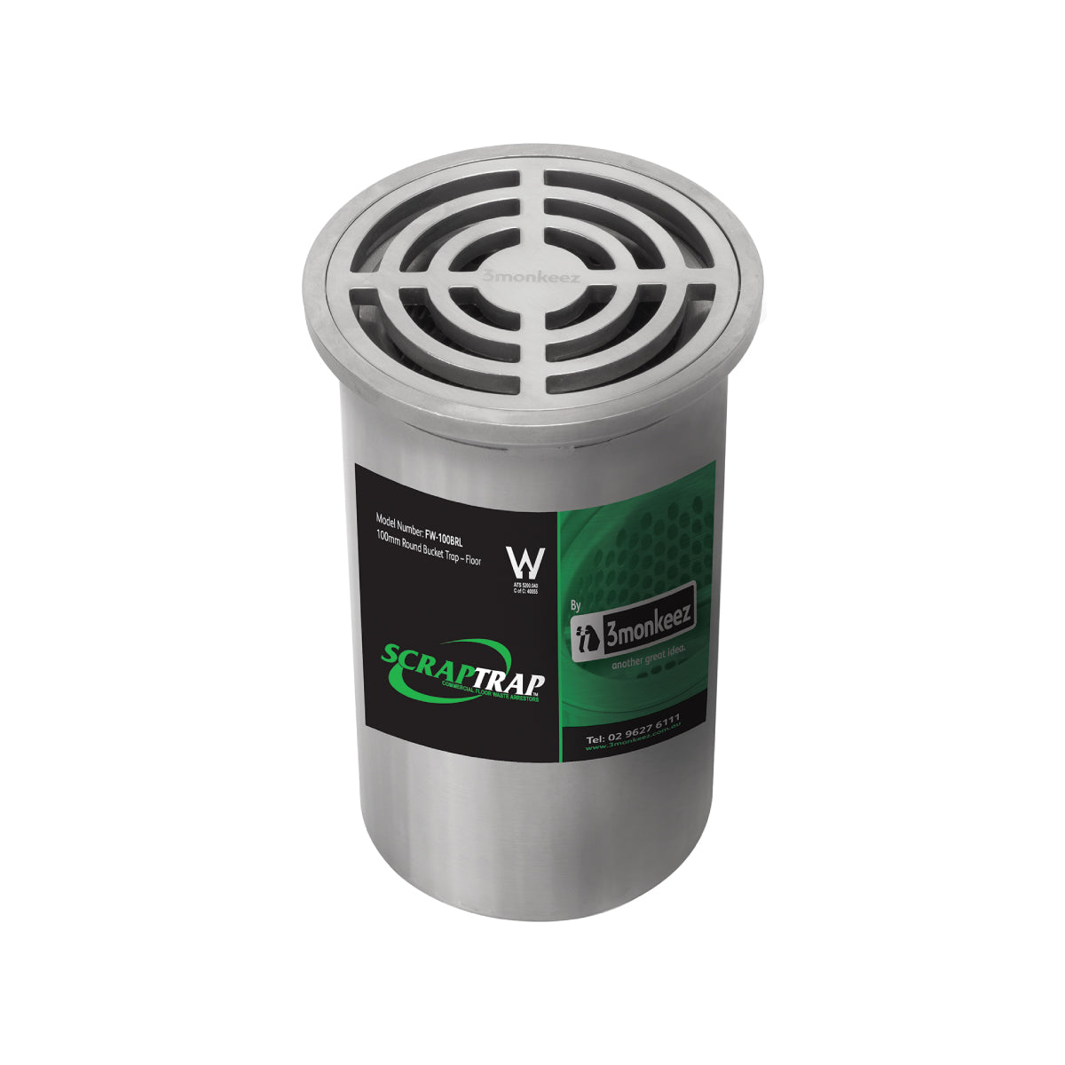 3monkeez 100mm Round Floor Waste Arrestor (suits 100mm pipe) FW-100BRL