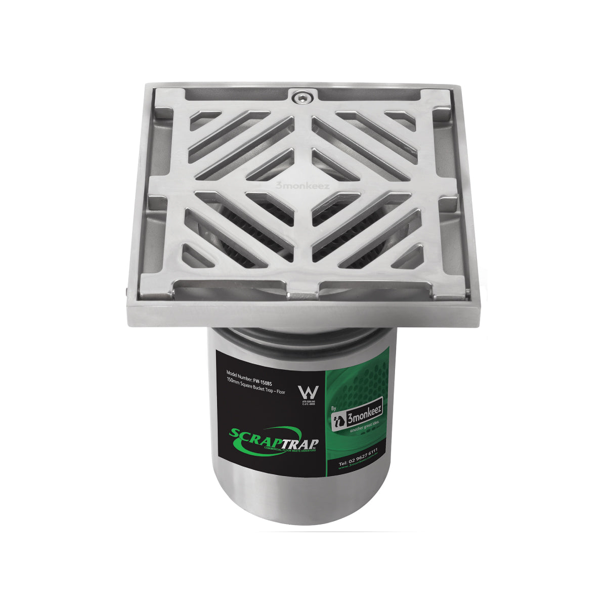 Scraptrap 150mm Square Floor Waste Arrestor (suits 100mm pipe) FW-150BS