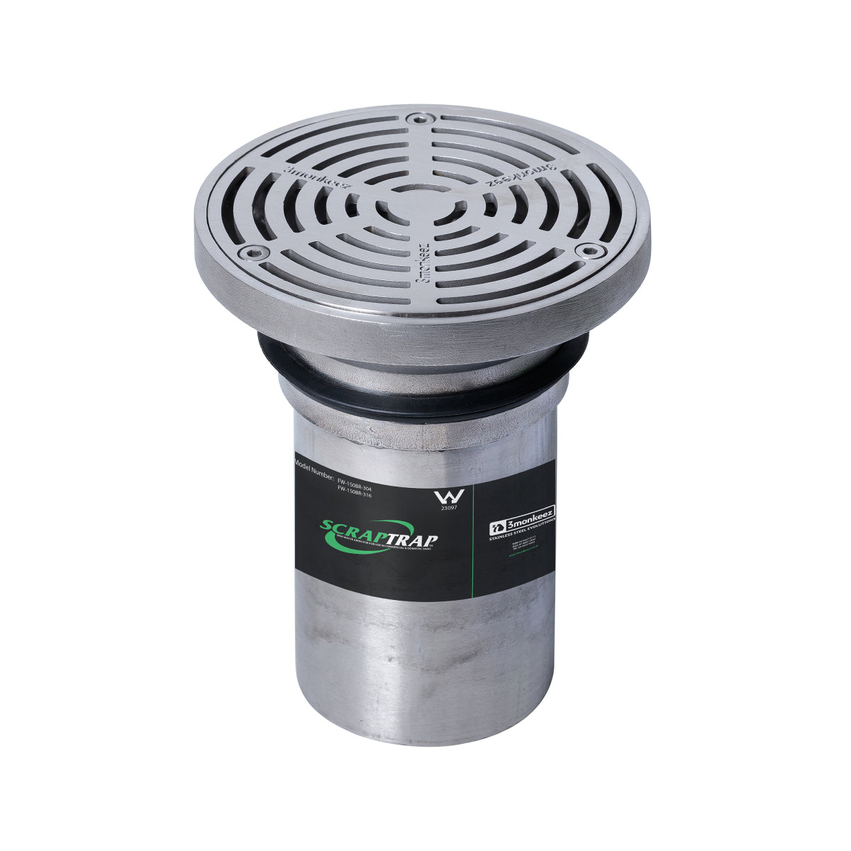 Scraptrap 150mm Round Floor Waste Arrestor (suits 100mm pipe) Heel Proof FW-150BR-304