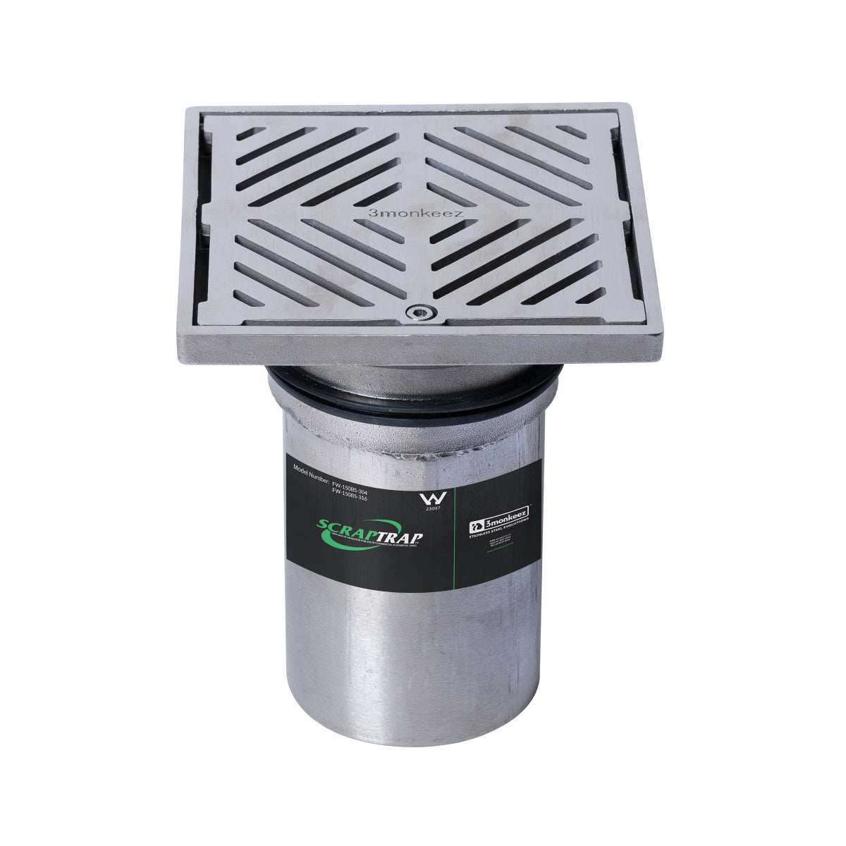 Scraptrap 150mm Square Floor Waste Arrestor (suits 100mm pipe) (Heel Proof) FW-150BS-304