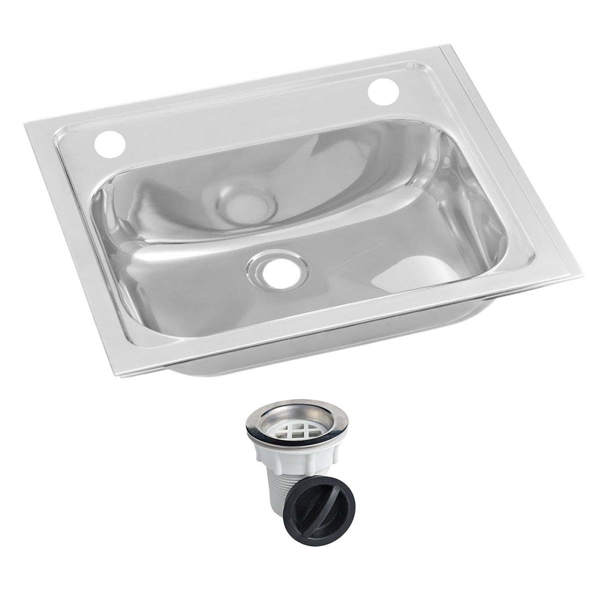 3monkeez Inset Stainless Steel Hand Basin - 2 Tap Hole and Plug and Waste. HBF01-KIT-2