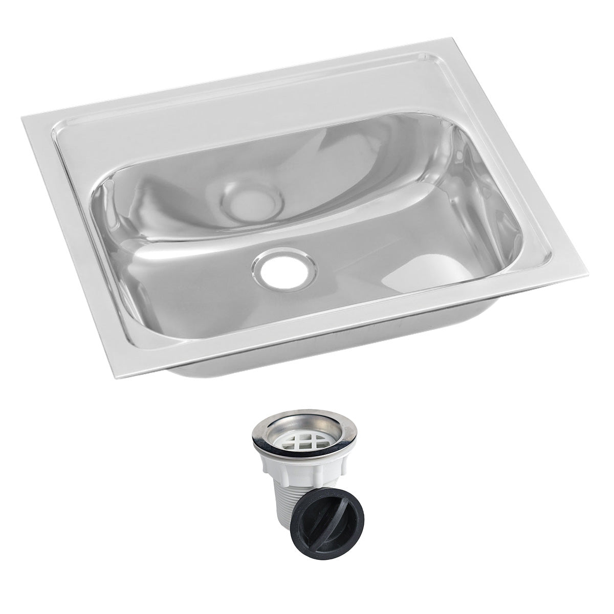 3monkeez Inset Stainless Steel Hand Basin - No Tap Hole, Includes Plug and Waste. HBF01-KIT
