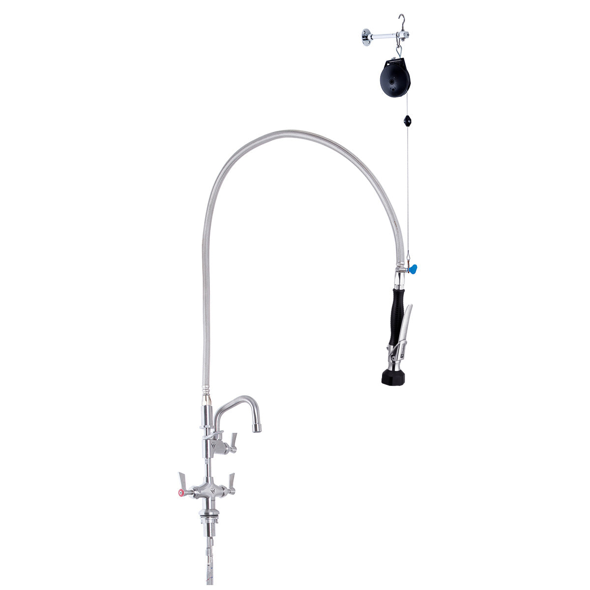 CLEANAJET Stainless Steel Line Retractor Dual Hob Mounted Pre Rinse Unit With 6" Pot Filler T-3M53506