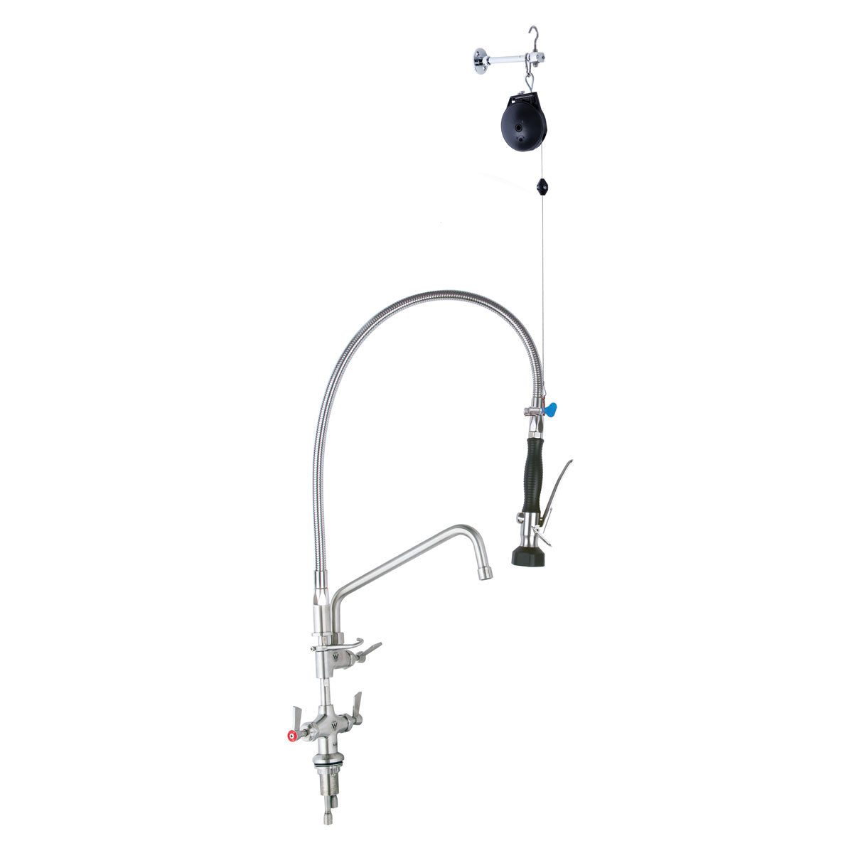 CLEANAJET Stainless Steel Line Retractor Dual Hob Mounted Pre Rinse Unit With12" Pot Filler T-3M53512