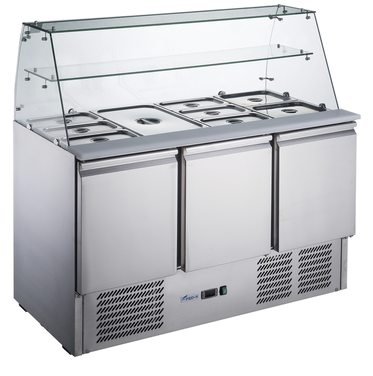 2NDs: FED-X Three Door Salad Prep Fridge with Glass Top - XS903GC-QLD374