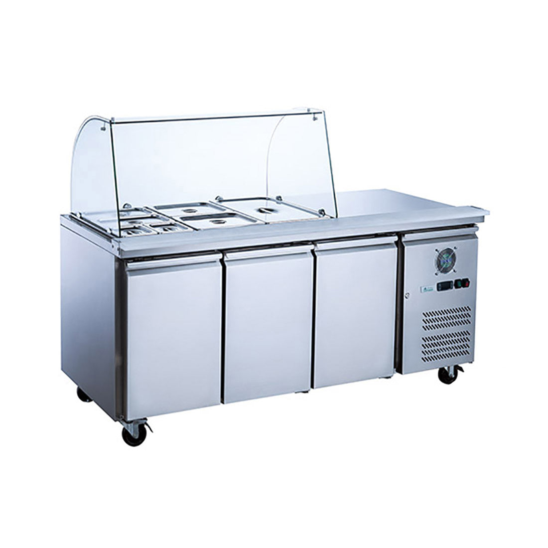 Dito Sama FED-X Three Door Salad Prep Fridge with Curve Glass Top - XTHP3100SALGC