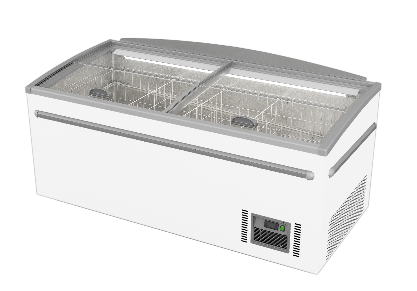 ZCD-E185S Supermarket Island Dual Temperature Freezer & Chiller with Glass Sliding Lids
