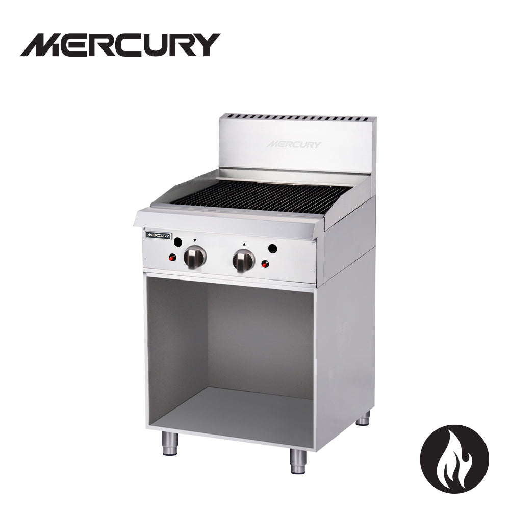 MERCURY GAS CHARBROILER 2 'U' shape burners, heavy duty cast iron grilling grates, grill size 610 x 510 mm, supplied on welded enclosed cupboard stand 65 MCN-24-FR