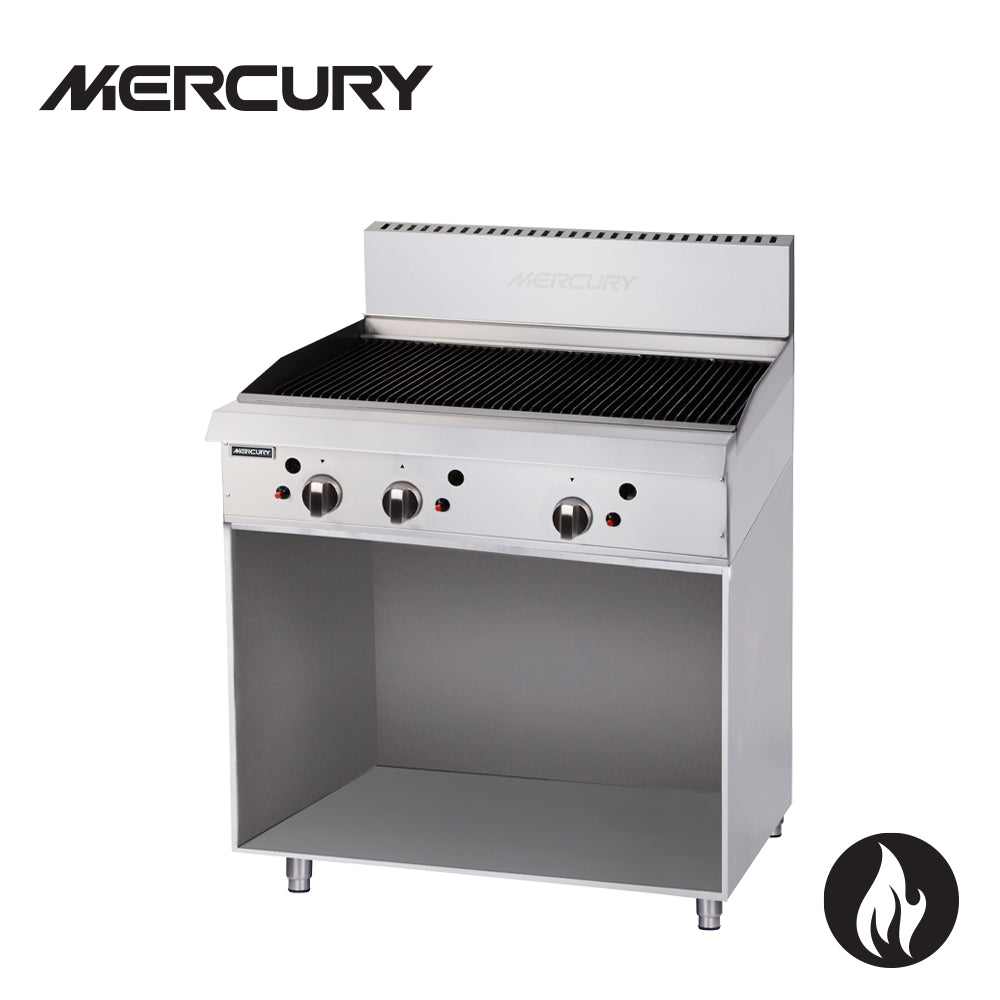 MERCURY GAS CHARBROILER 3 'U' shape burners, heavy duty cast iron grilling grates, grill size 915 x 510 mm, supplied on welded enclosed cupboard stand 97.5 MCN-36-FR