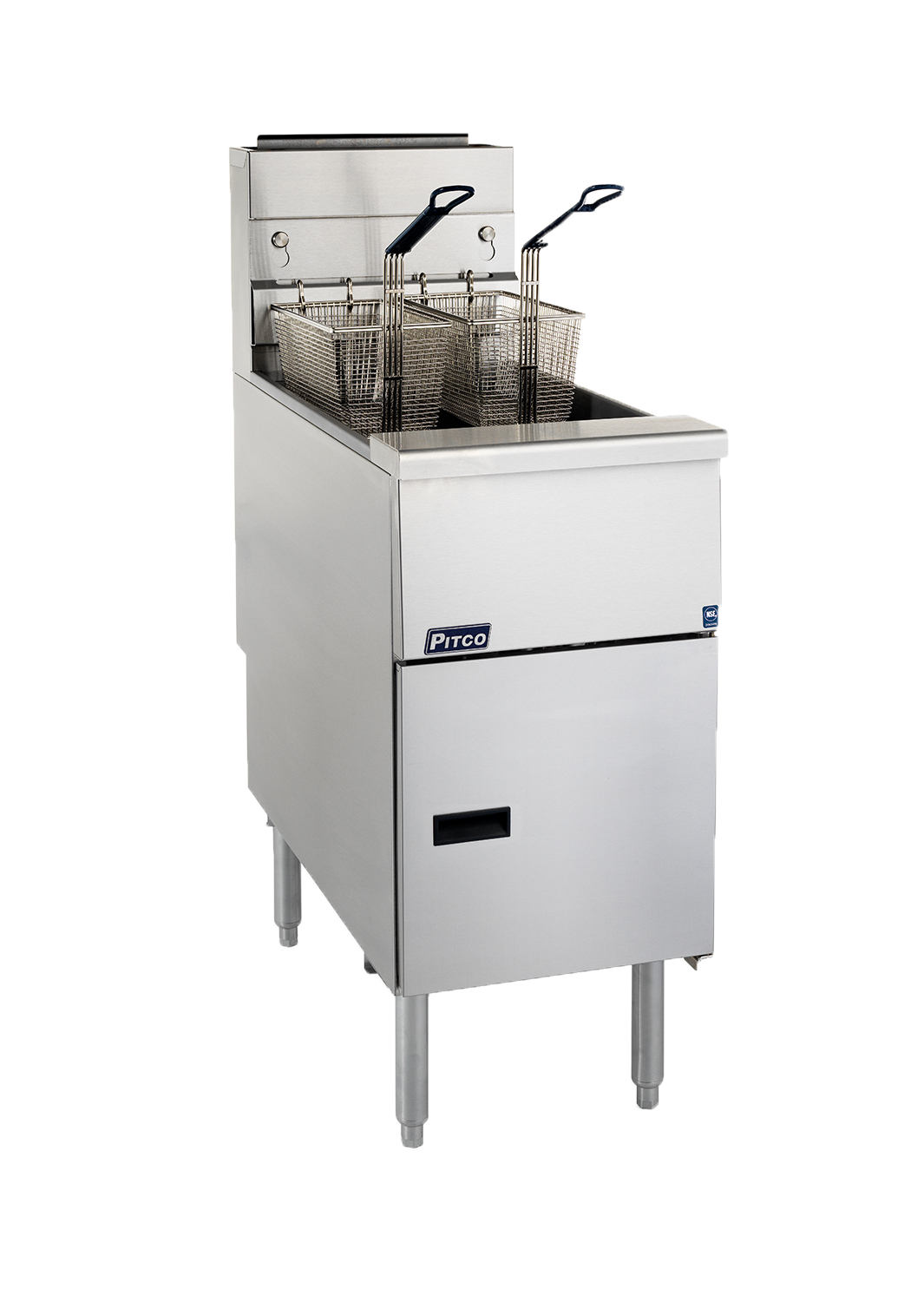 PITCO GAS MILLIVOLT FRYER Split Pot , 2 baskets , 9'' legs, lid , 35 Kg's p/h , 23 Lt oil capacity 100 SG14TS