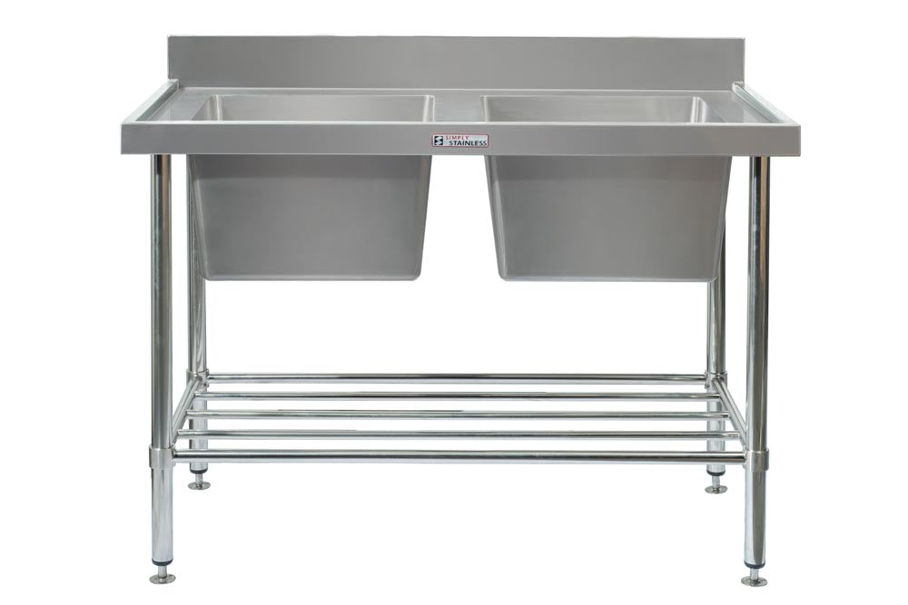 Simply Stainless Double Sink Bench with Splashback SS08 SS06.1500