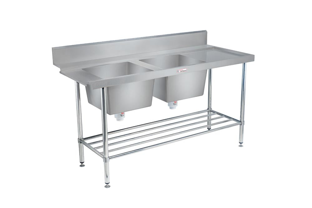 Simply Stainless Double Sink Dishwasher Inlet Bench SS09.1800DBL