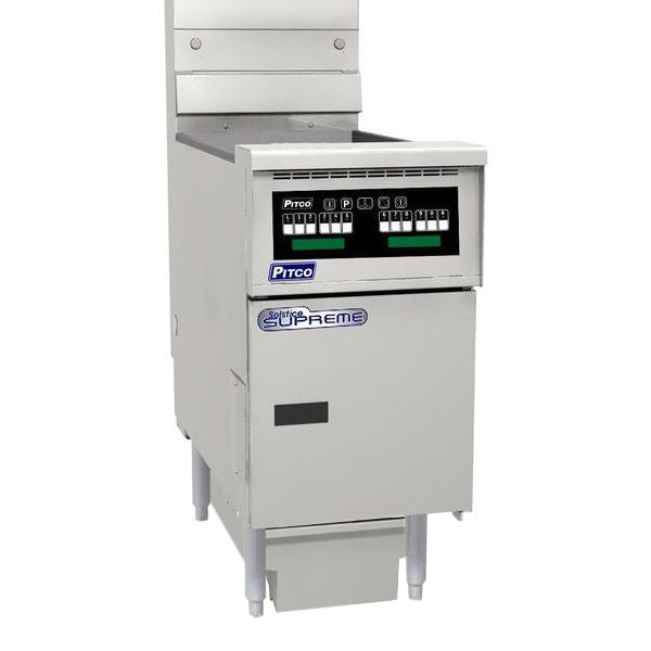 PITCO GAS SOLSTICE SUPREME FRYER computer control, filter drawer on rear casters, flush hose, single fryer bank, 10'' adjustable front legs, rear casters 88 SSH55-C/FD
