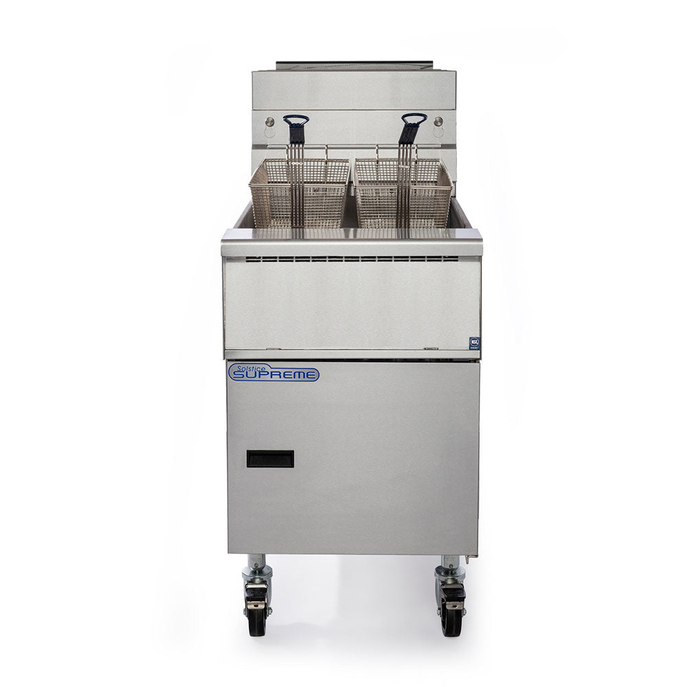 PITCO GAS SOLSTICE SUPREME FRYER solid state control, 3 baskets, 9'' adjustable legs, lid, 37 l oil capacity 116 SSH75 SSTC