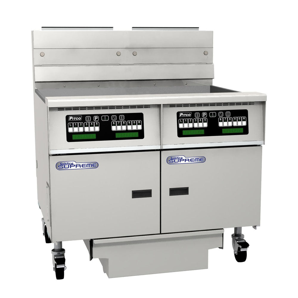 PITCO GAS SOLSTICE SUPREME FRYER computer control, filter drawer on rear casters, flush hose, single fryer bank, 10'' adjustable front legs, rear casters 116 SSH75-C/FD