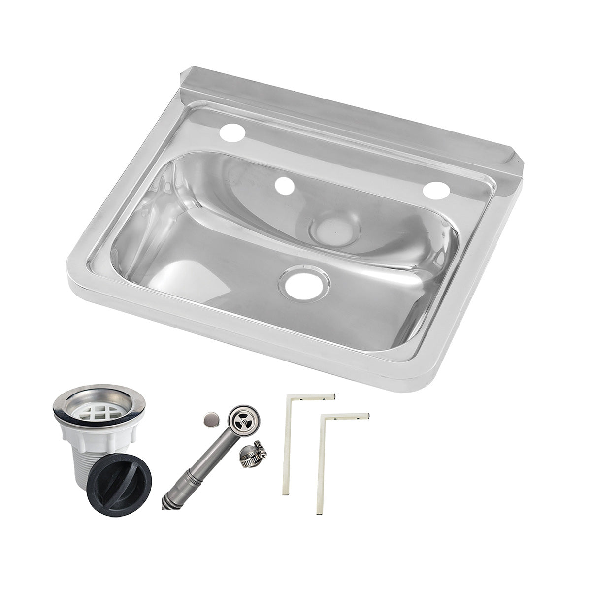 Wall Mounted Hand Basin -  3 Tap Hole - Inc Wall Brackets, Overflow Kit & Plug & Waste.