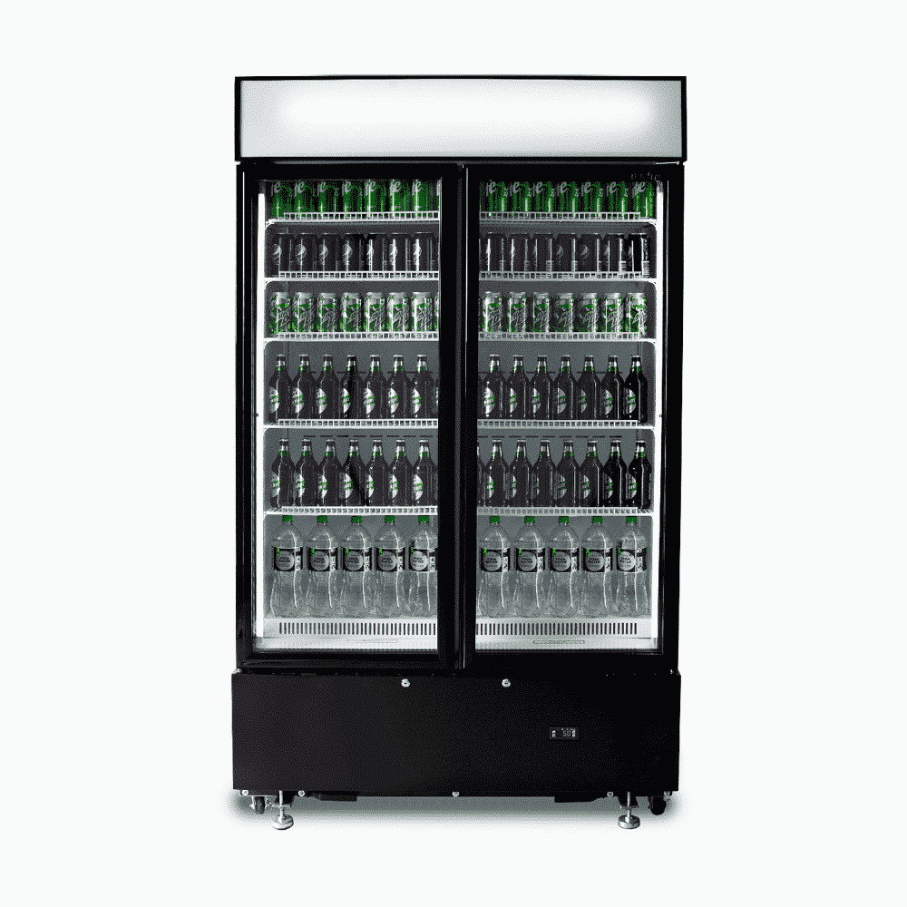 BROMIC Upright Display Fridge - 960L - 2  Doors - Flat Glass - Cassette - Black 3736251