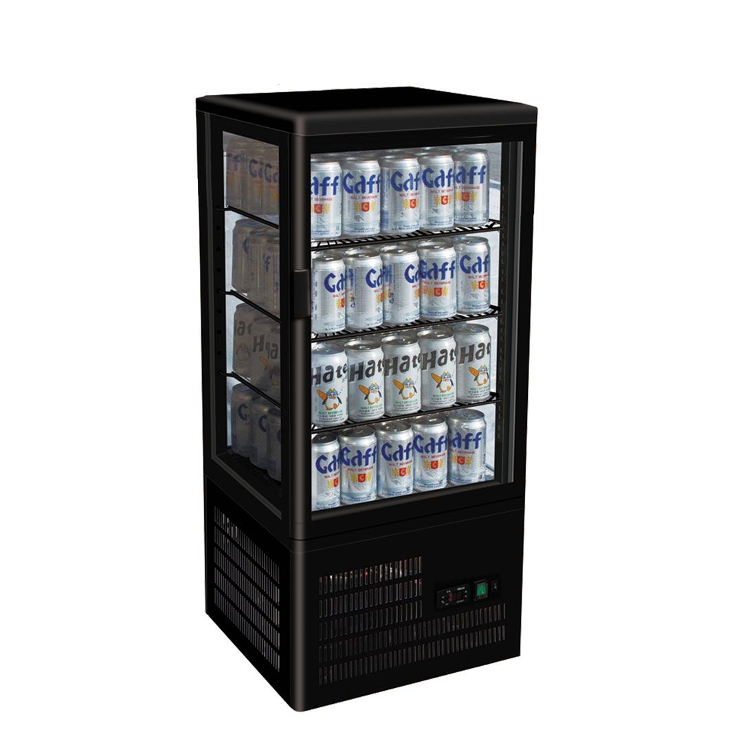 Thermaster Four Sided Countertop Beverage Display Fridge Black TCBD68B