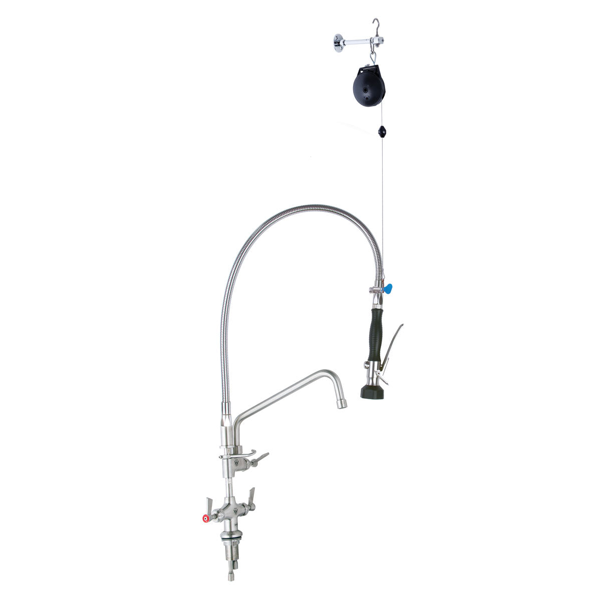 Stainless Steel Line Retractor Dual Hob Mounted Pre Rinse Unit With12" Pot Filler T-3M53512