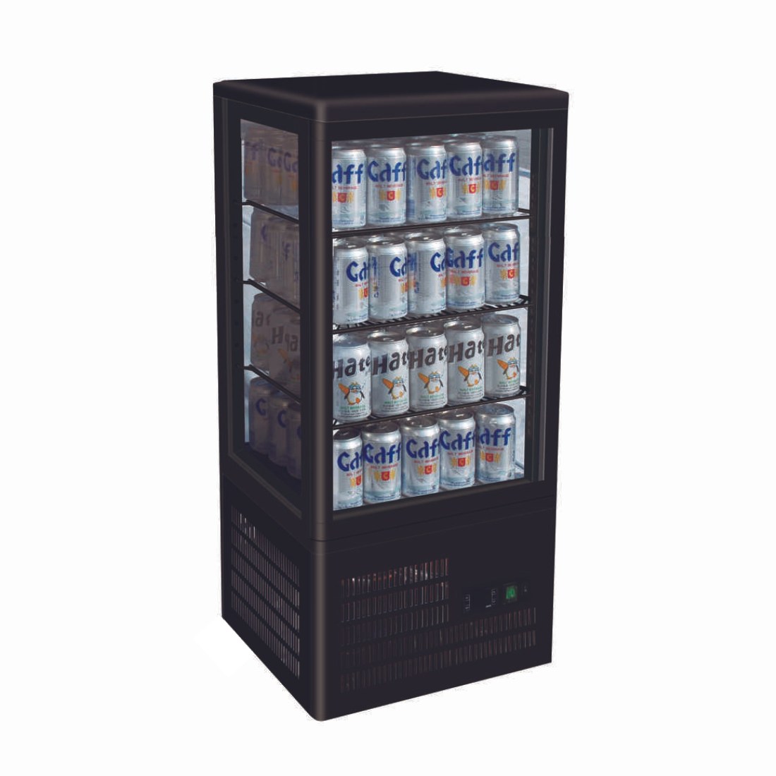 Thermaster 2NDs: Thermaster Four-Sided Countertop Beverage Display Fridge Black TCBD78B-NSW1762