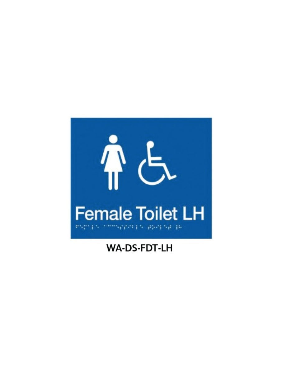 3monkeez   Braille Sign Female Accessible Toilet LH (Blue) WA-DS-FDT-LH