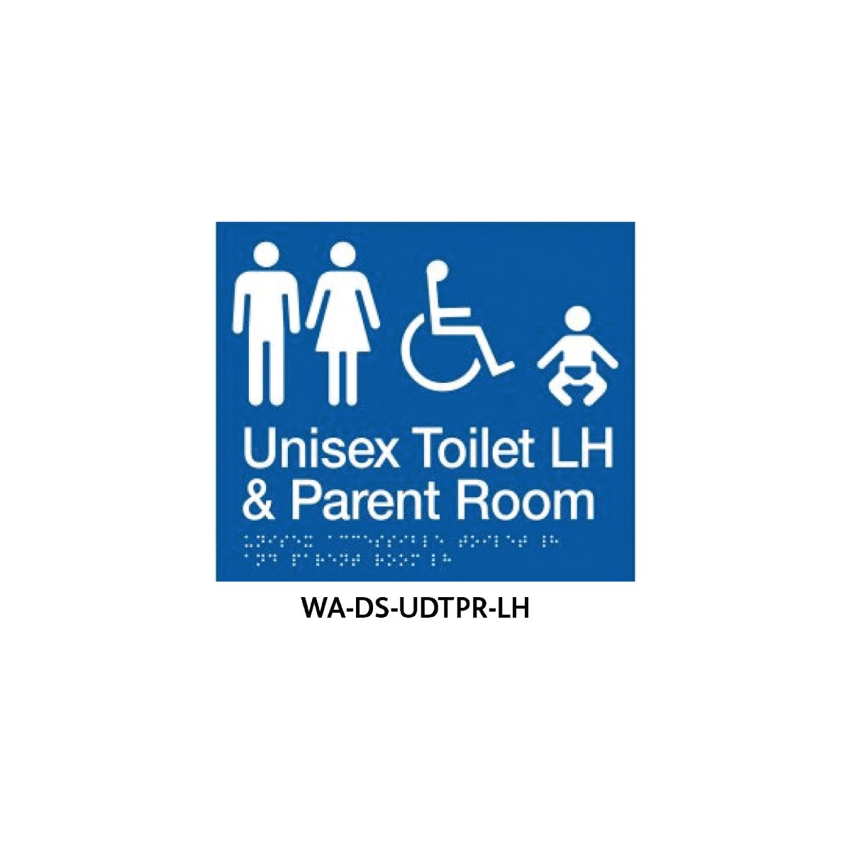 3monkeez   Braille Sign Unisex Disabled Toilet and Parent Room LHS (Blue) WA-DS-UDTPR-LH