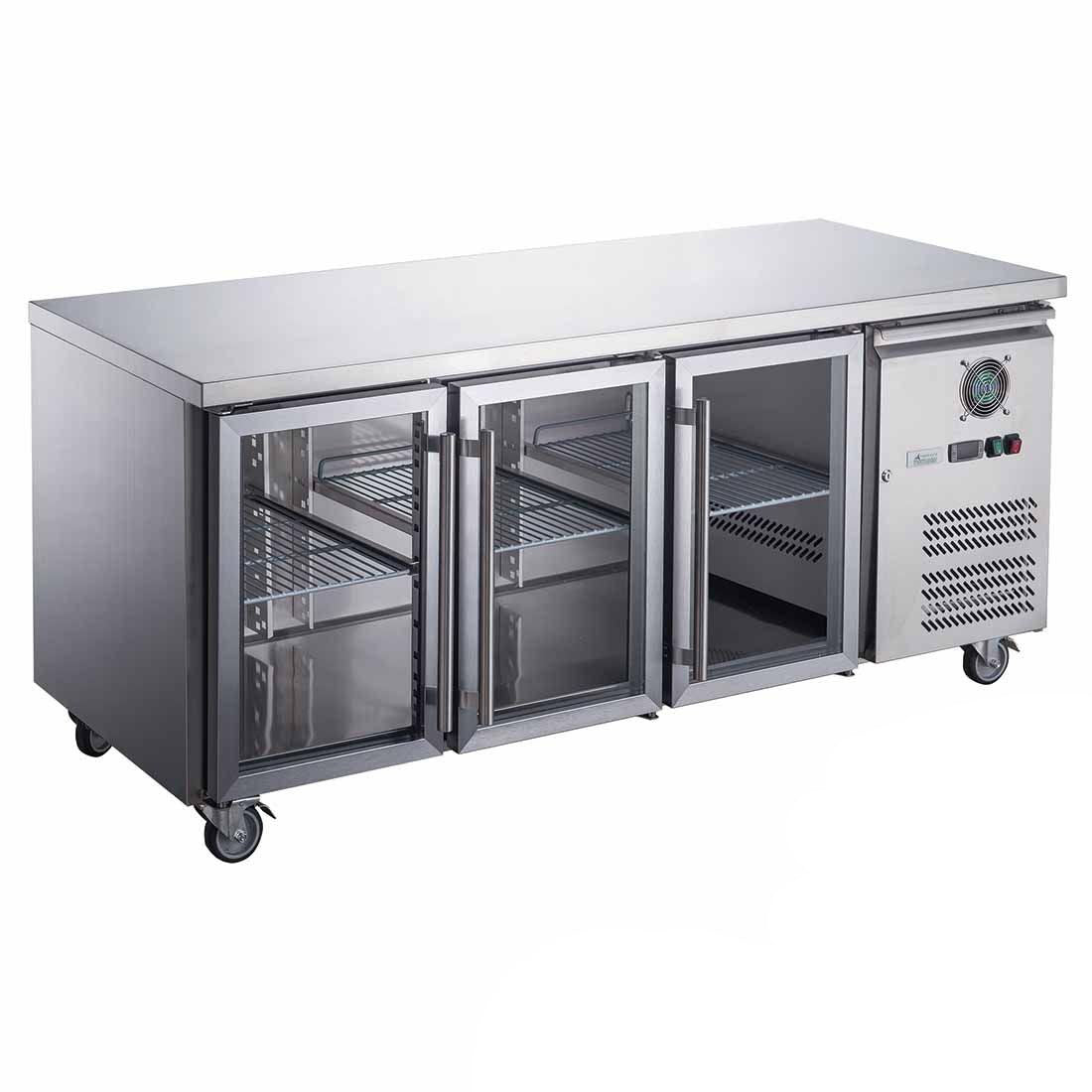 FED-X FED-X Three Glass Door Bench Fridge Stainless Steel - XUB6C18G3V