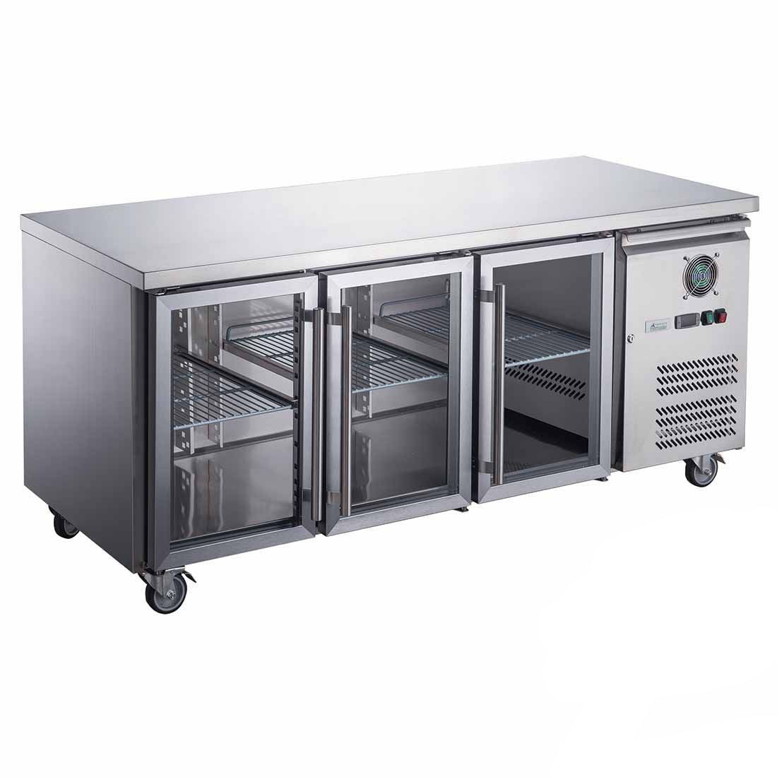 FED-X FED-X Three Glass Door Bench Fridge Stainless Steel - XUB7C18G3V